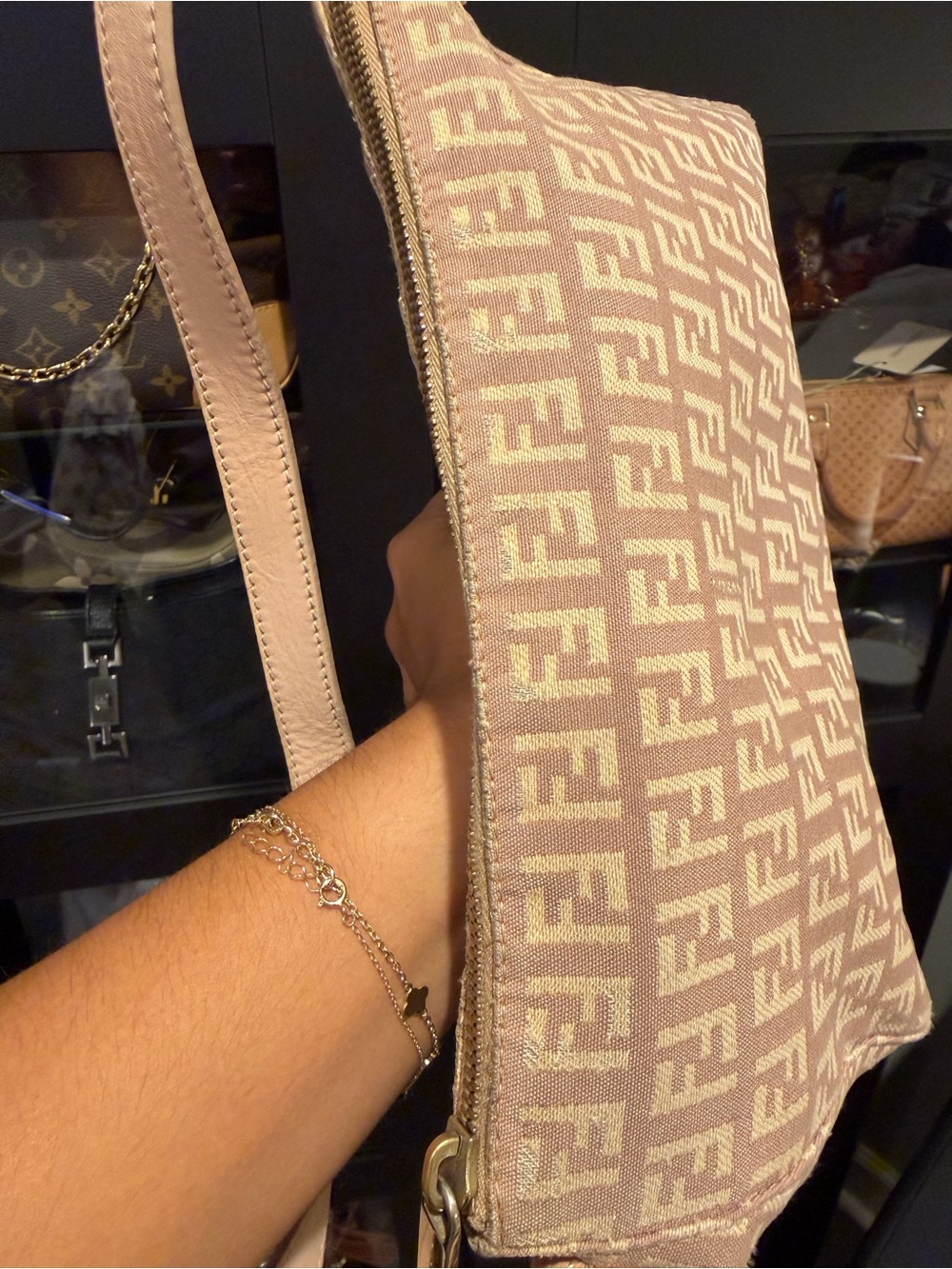 Fendi Beige Pink FF Jacquard Shoulder Bag - Picture 8 of 14